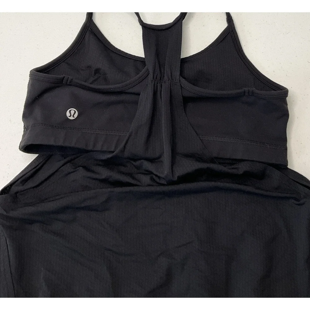 Lululemon Tank Top 2 In 1 Sports Bra Athletic Fitness Running Women Sz 4 Black
